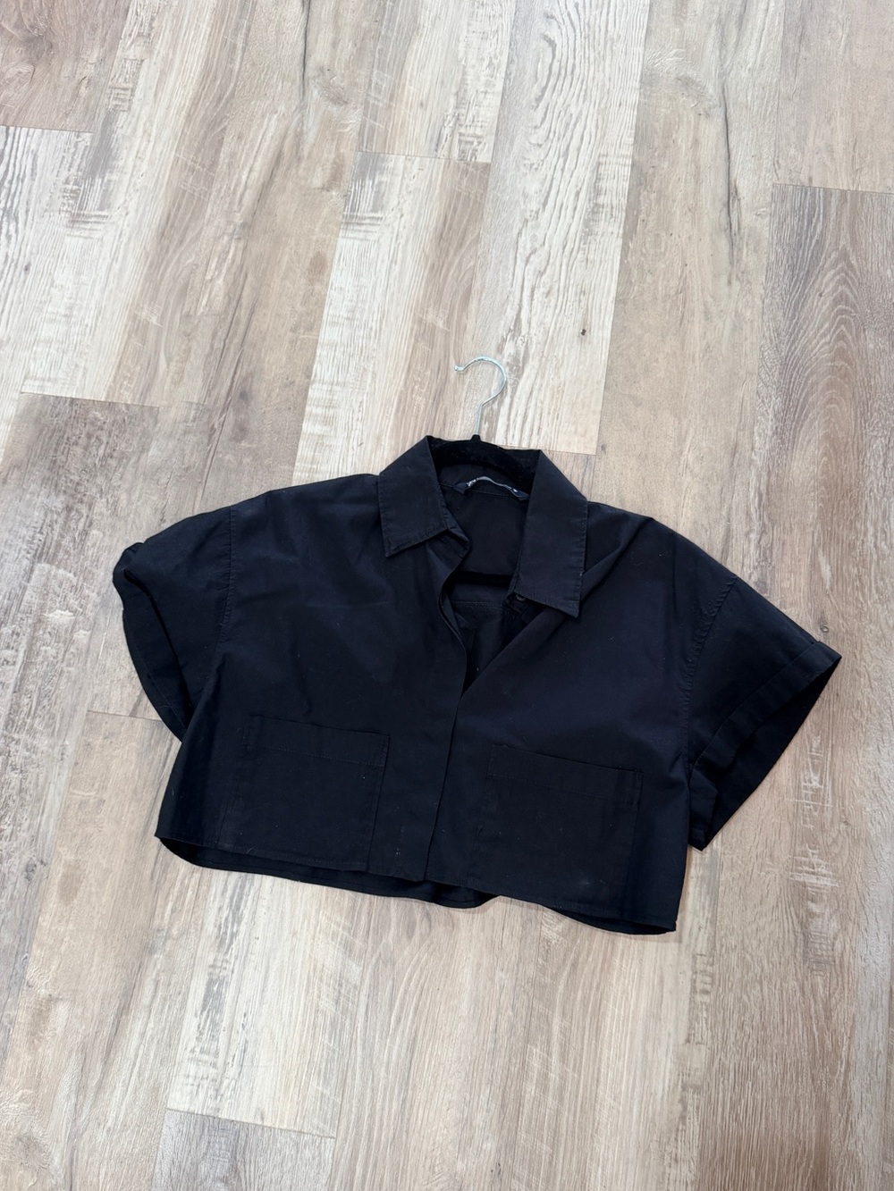 Zara Cropped Boxy Black Button-Up Shirt xs - Picture 2 of 4
